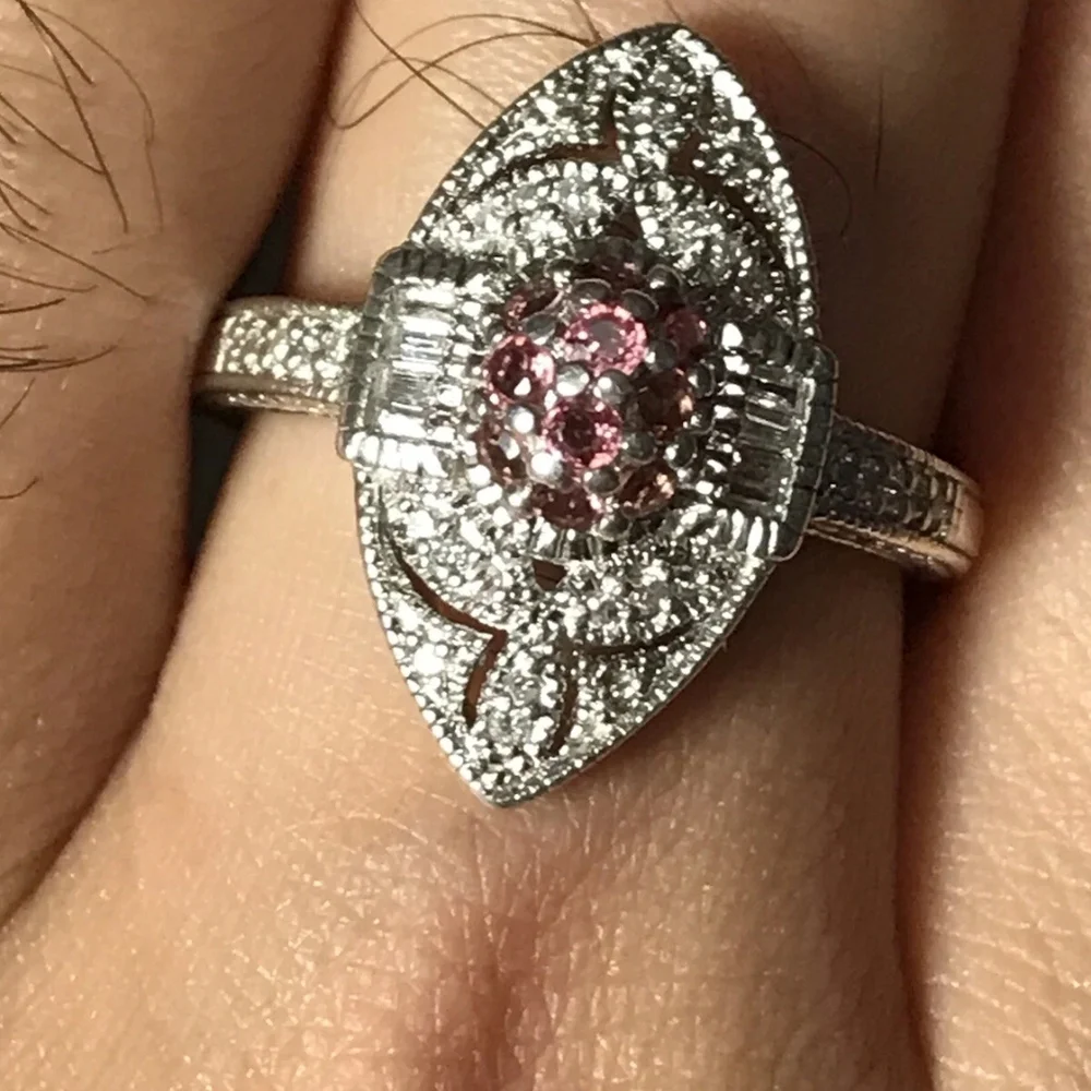 Estate Real Round & Baguette Diamond & Tourmaline ring - Picture 4 of 4